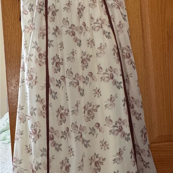Bohme Cream with Print Floral Midi Dress  Tight Straps with Brown Trim - Picture 7 of 10